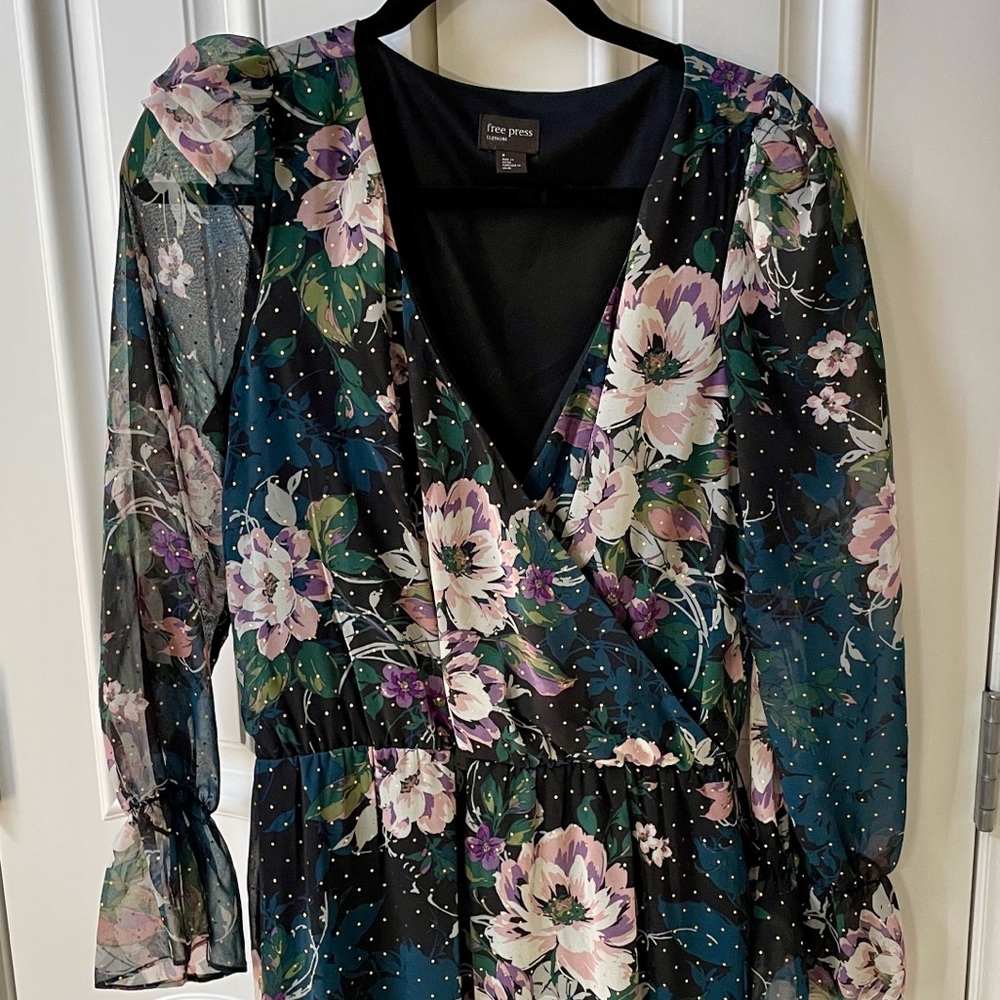 Free Press Floral Long Sleeve Dress - Black and Purple